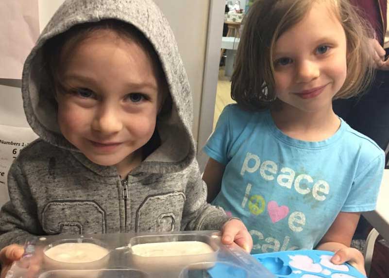 Children making soap